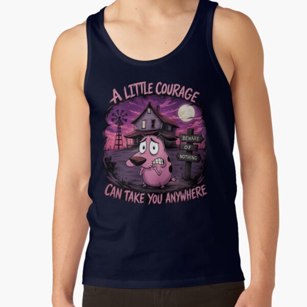 A Little Courage Can Take You Anywhere Spooky Cartoon Dog Halloween Gothic Art Tank Top - Image 5