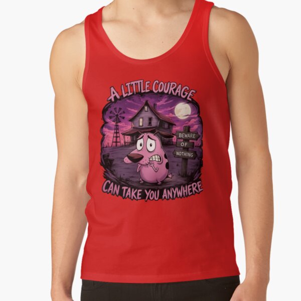 A Little Courage Can Take You Anywhere Spooky Cartoon Dog Halloween Gothic Art Tank Top - Image 4