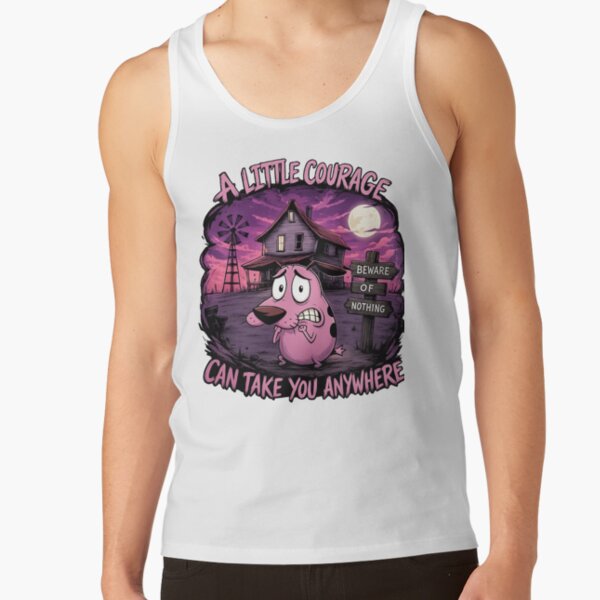 A Little Courage Can Take You Anywhere Spooky Cartoon Dog Halloween Gothic Art Tank Top - Image 2