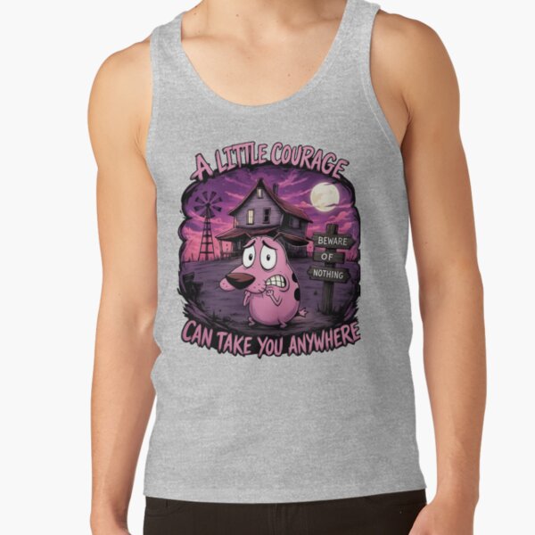 A Little Courage Can Take You Anywhere Spooky Cartoon Dog Halloween Gothic Art Tank Top - Image 3