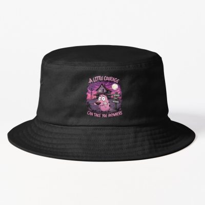 A Little Courage Can Take You Anywhere Spooky Cartoon Dog Halloween Gothic Art Bucket Hat