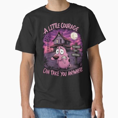A Little Courage Can Take You Anywhere Spooky Cartoon Dog Halloween Gothic Art T-shirt
