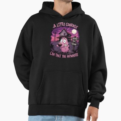 A Little Courage Can Take You Anywhere Spooky Cartoon Dog Halloween Gothic Art Hoodie