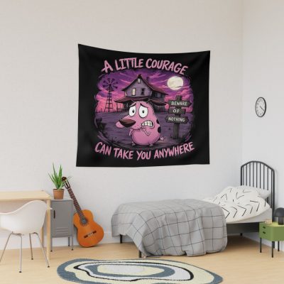 A Little Courage Can Take You Anywhere Spooky Cartoon Dog Halloween Gothic Art Tapestry